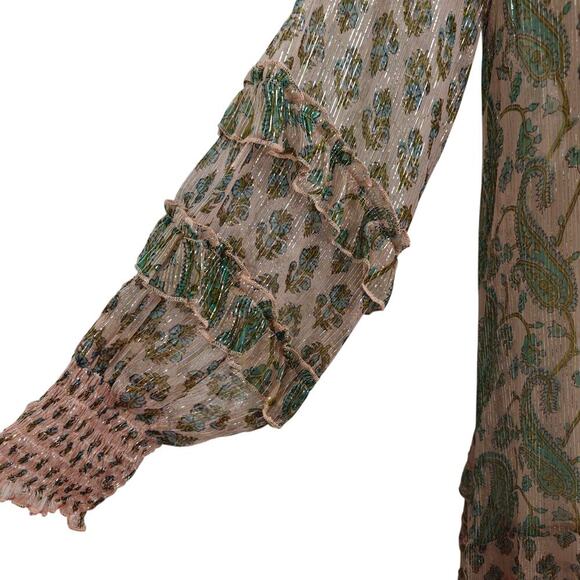 Miss June Paris Tiered Ruffle Metallic Shirt Dress One Size Sheer Button Up Boho - Picture 5 of 12